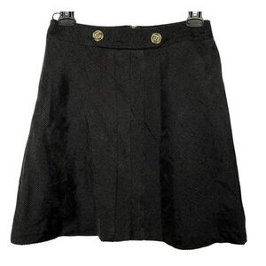 E-Lady Black Pinwale Corduroy Mini Skirt Fully Lined Tab Front Sz 8 High End NEW
